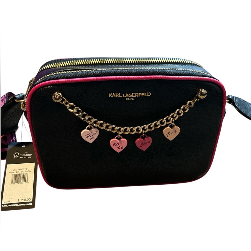 Karl Lagerfeld Black Crossbody Bag with Guitar Strap